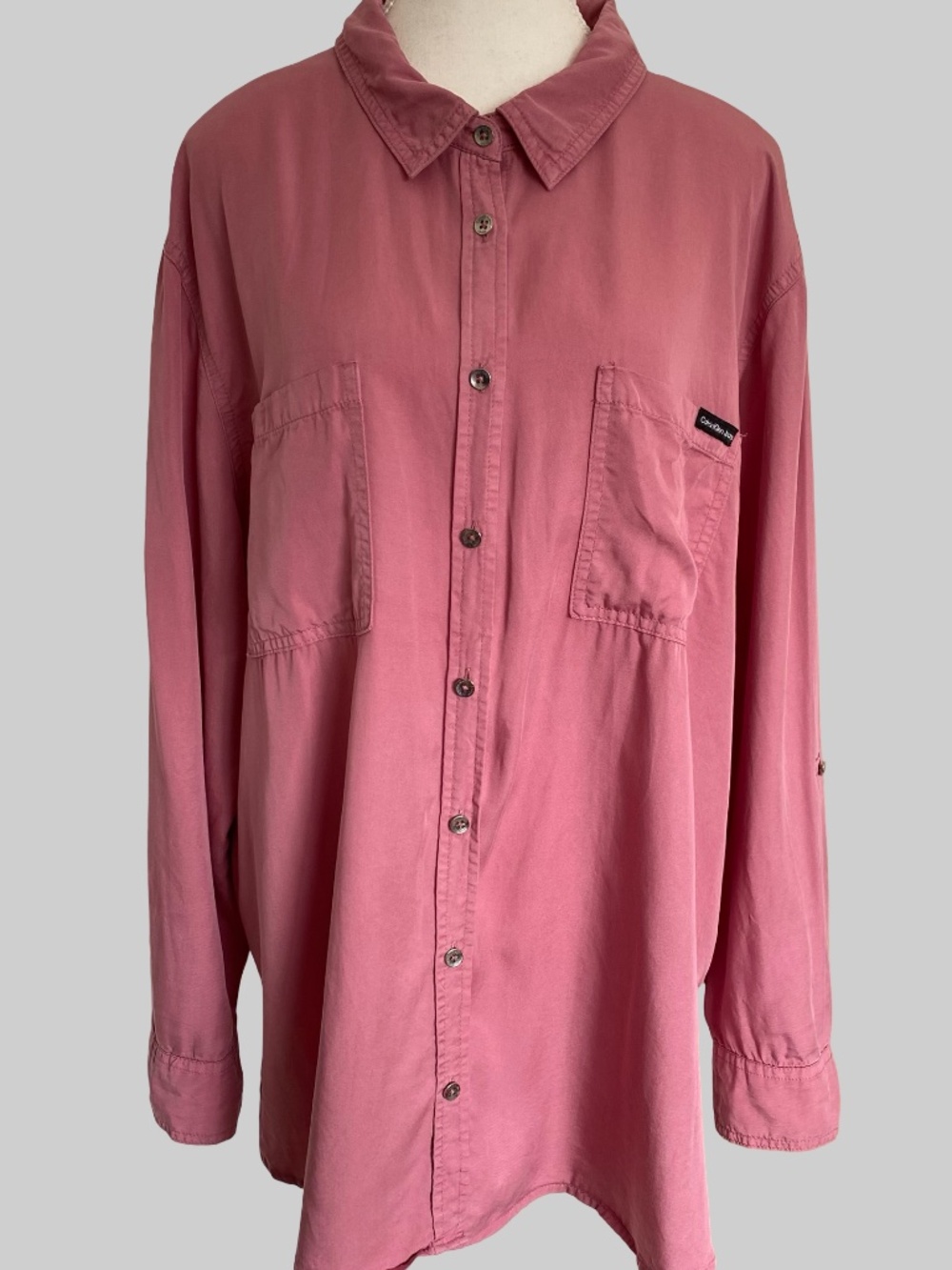 Calvin Klein Womens Pink Lyocell Button Up Long Sleeve Casual Light Shirt-Sz-2X